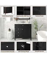 Sillysis 36" Bathroom Vanity with Resin Sink, Modern Freestanding Cabinet Drawers & Adjustable Shelf, Solid Wood Mdf Storage