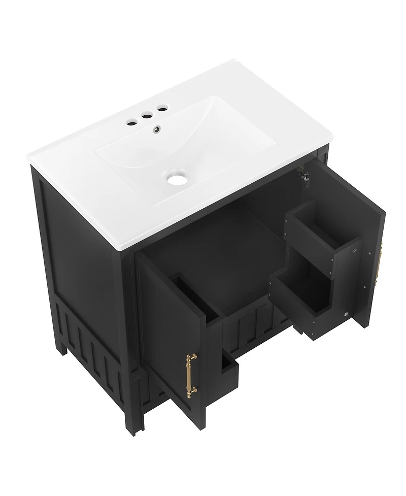 Sillysis 30" Bathroom Vanity with Sink, Solid Wood Cabinet & Push-to-Open Drawer for Modern Bathrooms