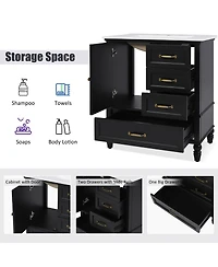 Sillysis 30" Modern Bathroom Vanity with Ceramic Sink, Freestanding Acacia Wood Mdf Cabinet 3 Drawers & Door