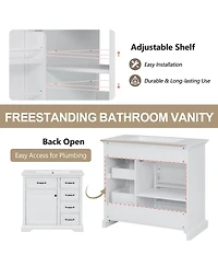 Sillysis 36" Bathroom Vanity with Ceramic Sink, Classic Modern Rubber Wood Cabinet & Ample Drawer Storage for Small Spaces