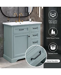 Sillysis 36" Bathroom Vanity with Ceramic Sink, Classic Modern Rubber Wood Cabinet & Ample Drawer Storage for Small Spaces