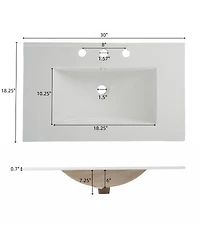 Sillysis 30" Modern Fluted Bathroom Vanity Cabinet with Ceramic Sink, Soft Close Drawers & Storage for Small Bathrooms