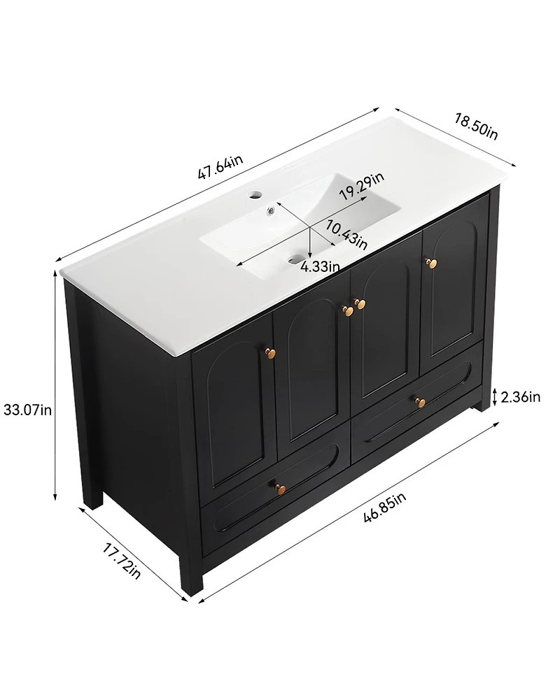 Sillysis 48" Bathroom Vanity with Integrated Ceramic Sink, Mdf Cabinet & Soft-Close Doors, Transitional Modern Storage for Elegant Decor