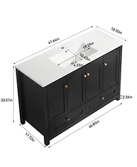 Sillysis 48" Bathroom Vanity with Integrated Ceramic Sink, Mdf Cabinet & Soft-Close Doors, Transitional Modern Storage for Elegant Decor