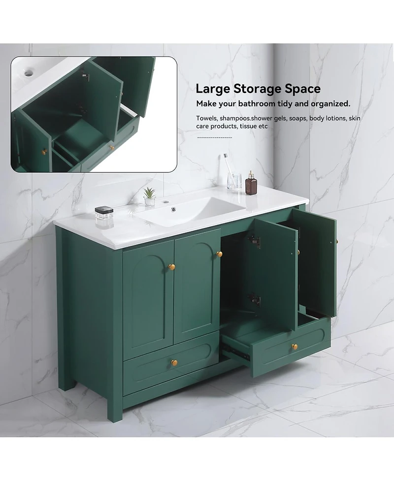 Sillysis 48" Bathroom Vanity with Integrated Ceramic Sink, Mdf Cabinet & Soft-Close Doors, Transitional Modern Storage for Elegant Decor
