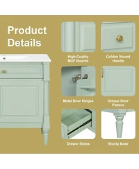 Sillysis 36" Bathroom Vanity with Sink, Solid Wood Cabinet Flip Drawer and Adjustable Shelf, Freestanding Modern Storage