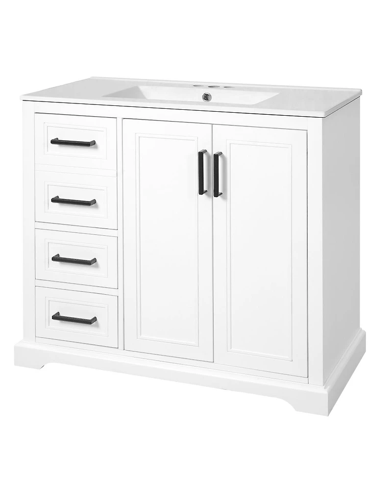 Sillysis 36" Modern Bathroom Vanity with Ceramic Sink, Solid Wood Frame & Soft Close Drawers for Small Spaces