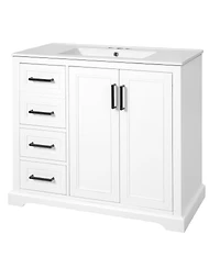 Sillysis 36" Modern Bathroom Vanity with Ceramic Sink, Solid Wood Frame & Soft Close Drawers for Small Spaces
