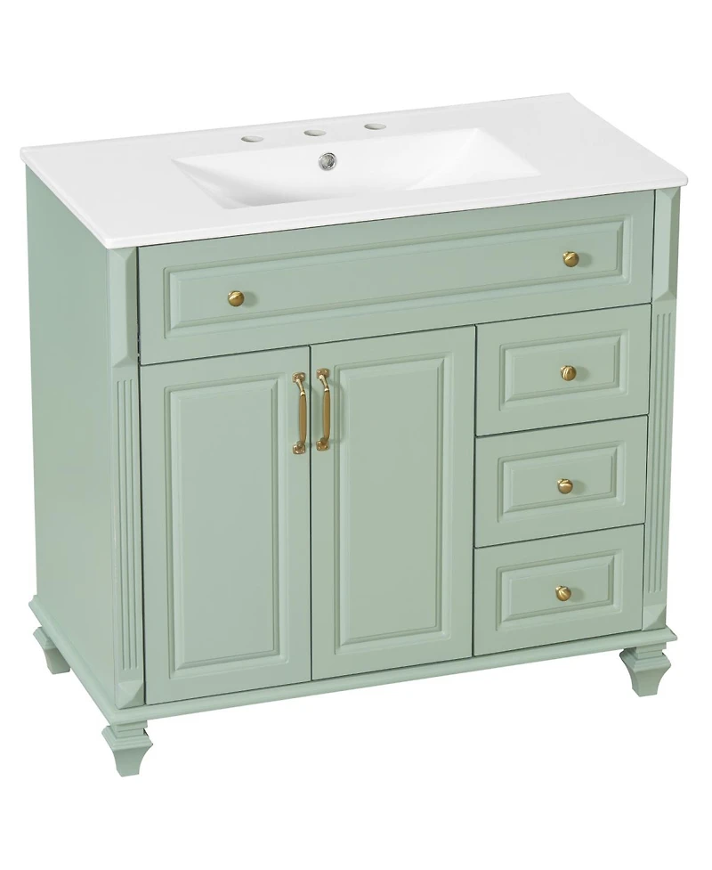 Sillysis 36" Bathroom Vanity with Ceramic Sink and Tilt-Out Drawer, Freestanding Classic Modern Storage