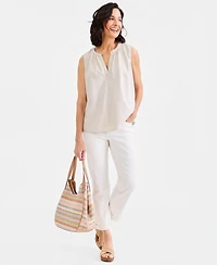 Style & Co Women's Linen Blend Sleeveless Split-Neck Top, Macy's Exclusive