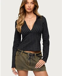 Edikted Women's Araceli Pinstripe Tailored Shirt
