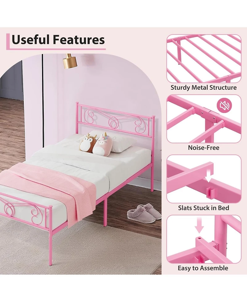 gaomon Bed Frames for Kids, Metal Frame with Headboard & Footboard, Platform Frame, Heavy Duty Slats Support, No Box Spring