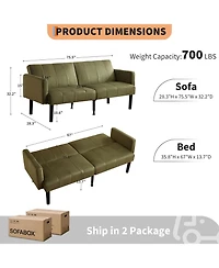 gaomon 75.5” Convertible Futon Sofa Bed, Linen Flannel Small Couch Sofa with Wood Legs & 700lbs Capacity