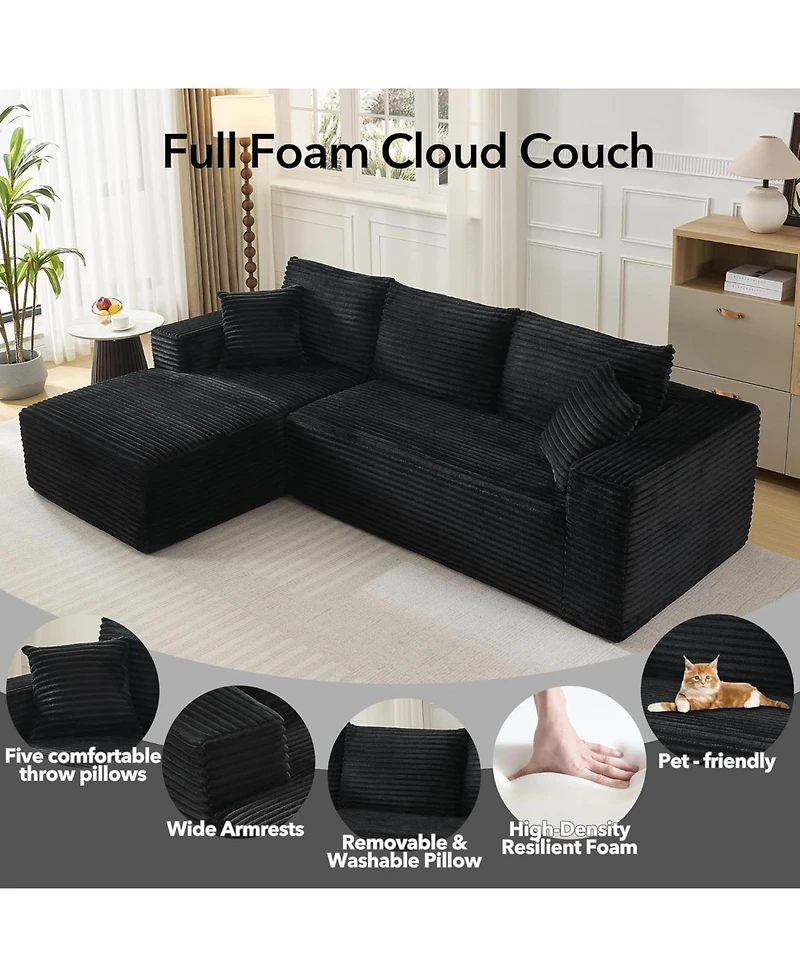 gaomon Boneless Sectional Cloud Couches for Living Room 108" Corduroy Cloud Sectional Couch with L-Shape Chaise Modern Modular Sectional Sofa