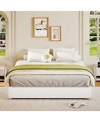gaomon King Cloud Bed Frame, Corduroy Soft Fabric Low Bed Frames with Solid Wood Round Legs, King Size Platform Bed Without Headboard, Noiseless