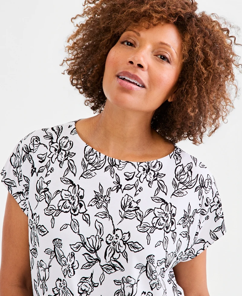 Style & Co Women's Printed Short-Sleeve Mixed-Media Tee, Macy's Exclusive