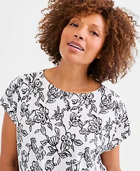Style & Co Women's Printed Short-Sleeve Mixed-Media Tee, Macy's Exclusive