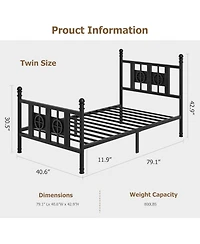 gaomon Twin Size Bed Frame with Headboard and Footboard, Metal Twin Bed Frame w/Vintage Circular Design & Storage Space Under Bed