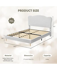 gaomon Kids Full Size Bed Frame with Adjustable Headboard, Sherpa Fleece Upholstered Modern Platform Bed Frame