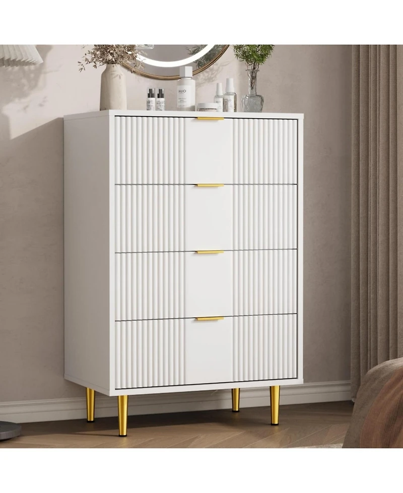 gaomon Fluted 4-Drawer Dresser, 36.85" Tall Modern Wooden Chest with Metal Handles, Space-Saving Storage for Bedroom, Living Room, Hallway