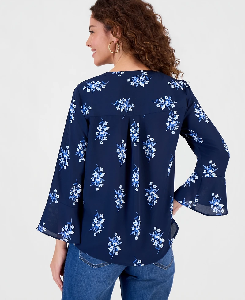 Style & Co Women's Printed Pintuck Ruffle Sleeve Top, Macy's Exclusive