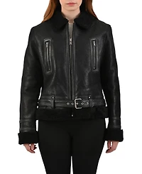 Frye Women's Nappa Leather Jacket with Faux Shearling Lining