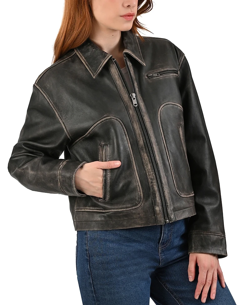 Frye Women's Vintage Blouson Lamb Leather Jacket