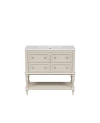 Sillysis 36" Modern Bathroom Vanity with Ceramic Sink, Freestanding Solid Wood Cabinet, 4 Drawers & Storage Shelf