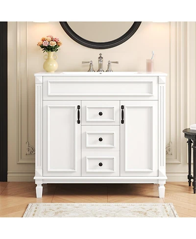 Sillysis Bathroom Vanity with Sink, Solid Wood Cabinet, Soft Close Doors and