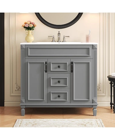 Sillysis Bathroom Vanity with Sink, Solid Wood Cabinet, Soft Close Doors and