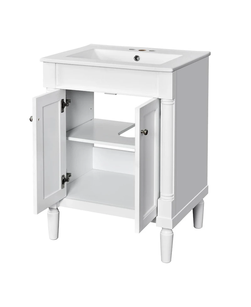 Sillysis 24" Bathroom Vanity with Ceramic Sink, Modern Solid Wood Cabinet & Ample Storage for Small Spaces