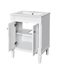 Sillysis 24" Bathroom Vanity with Ceramic Sink, Modern Solid Wood Cabinet & Ample Storage for Small Spaces