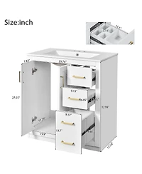 Sillysis 30" Bathroom Vanity with Ceramic Sink, 3 Drawers & Soft Close Doors, Solid Wood Cabinet for Ample Storage
