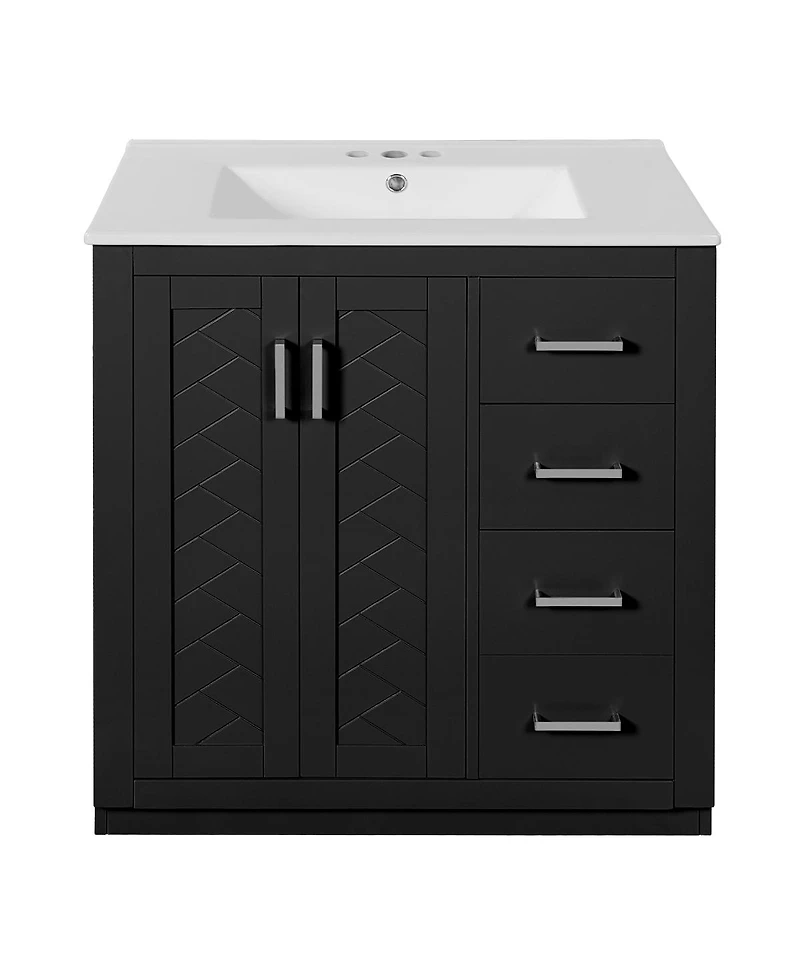 Sillysis 30" Bathroom Vanity with Ceramic Sink, 3 Drawers & Soft Close Doors, Solid Wood Cabinet for Ample Storage