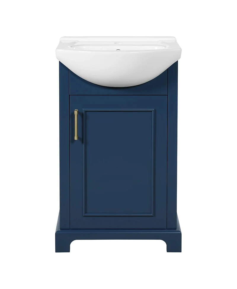 Sillysis 19.7" French Bathroom Vanity with Bulged Ceramic Sink, Soft Close Door Storage Cabinet for Small Spaces