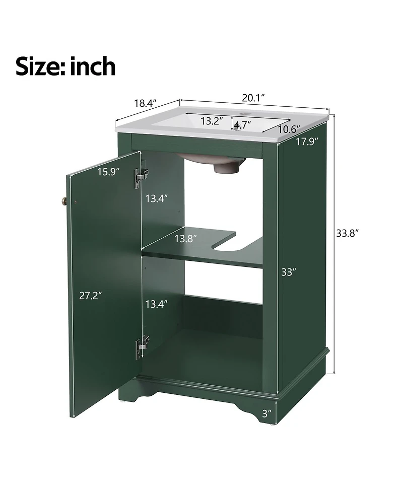 Sillysis 20" Bathroom Vanity with Ceramic Sink, Modern Solid Wood & Mdf Cabinet, Soft-Close Door for Small Spaces