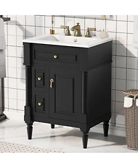 Sillysis 24" Bathroom Vanity with Sink, Solid Wood Cabinet Flip Drawer and Adjustable Shelf, Freestanding Modern Storage for Small Spaces