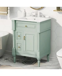 Sillysis 24" Bathroom Vanity with Sink, Solid Wood Cabinet with Flip Drawer and Adjustable Shelf, Freestanding Modern Storage for Small Spaces