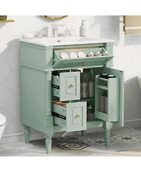 Sillysis 24" Bathroom Vanity with Sink, Solid Wood Cabinet with Flip Drawer and Adjustable Shelf, Freestanding Modern Storage for Small Spaces