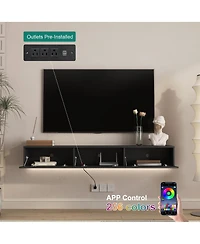 Streamdale Furniture Floating Tv Stand with 16 Color LEDs, Modern 65" Entertainment Center