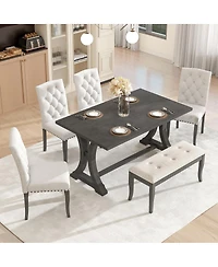 Streamdale Furniture 6-Piece Farmhouse Dining Table Set with Upholstered Chairs & Bench