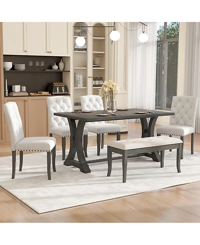 Streamdale Furniture 6-Piece Farmhouse Dining Table Set with Upholstered Chairs & Bench