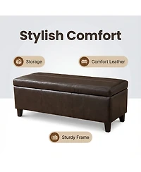 Streamdale Furniture 50.25" Wide Distressed Faux Leather Storage Ottoman Bench