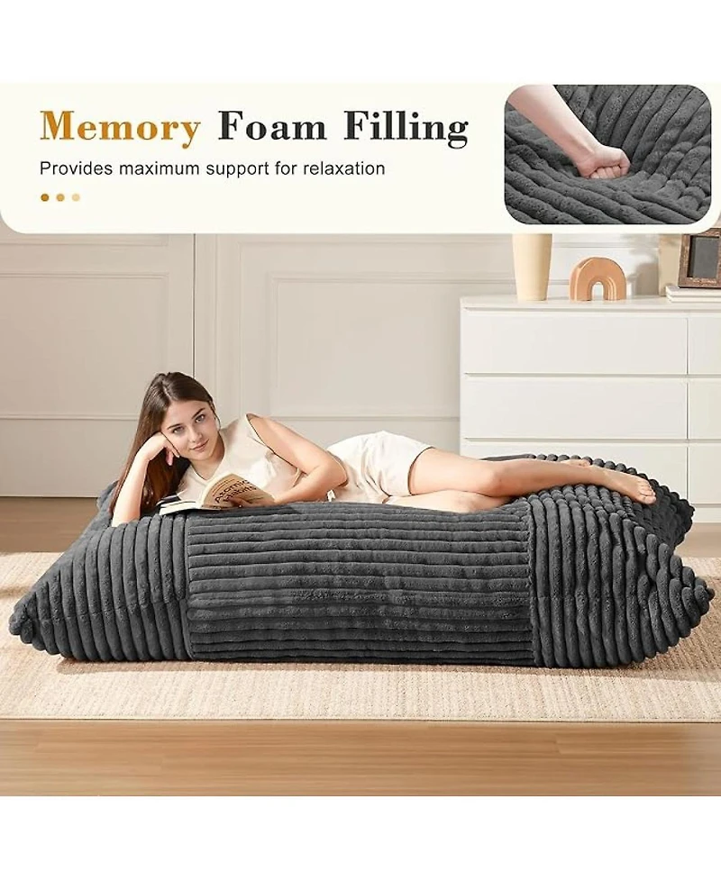 Streamdale Furniture Large Corduroy Bean Bag Lounger with Removable Cover