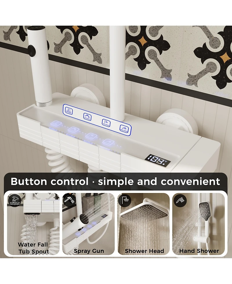 Lalahoo 4 in 1 Shower Faucet System With Led Temperature Display, Anti-Clog Nozzles, Rainfall, Hand Shower, Tub Spout