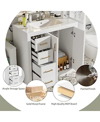 Sillysis 36" Bathroom Vanity with Ceramic Sink, Solid Wood Frame, Soft Close Drawers & Ample Storage for Modern Homes