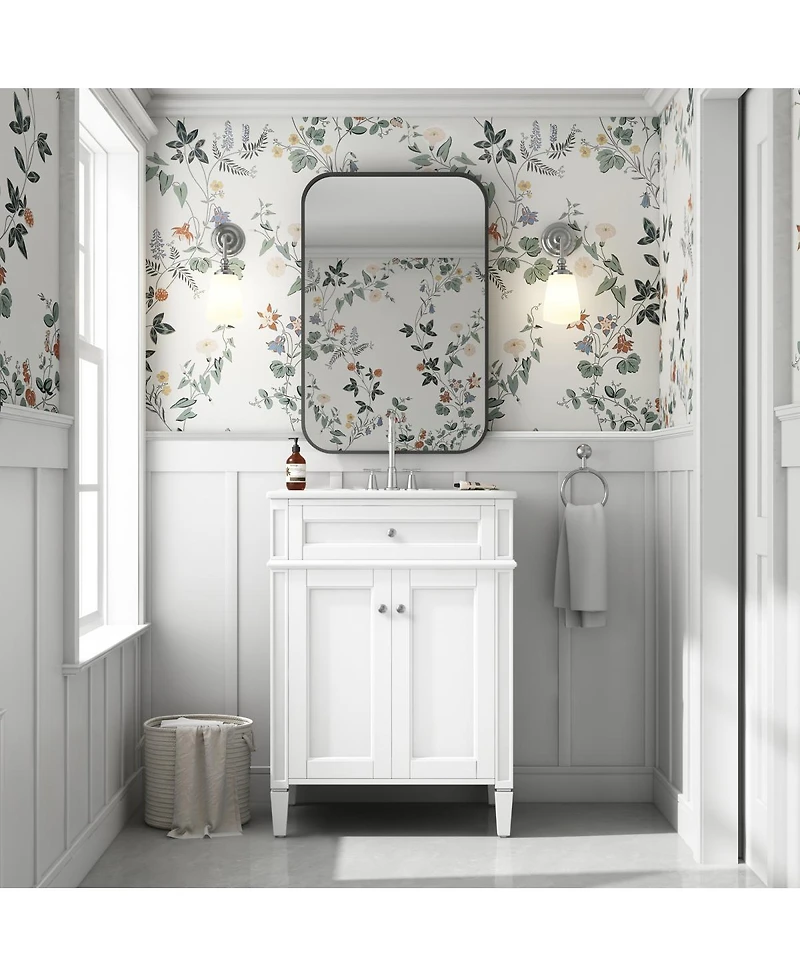 Sillysis 24" Modern Bathroom Vanity with Ceramic Sink, Soft Close Doors & Adjustable Storage Shelf for Small Spaces