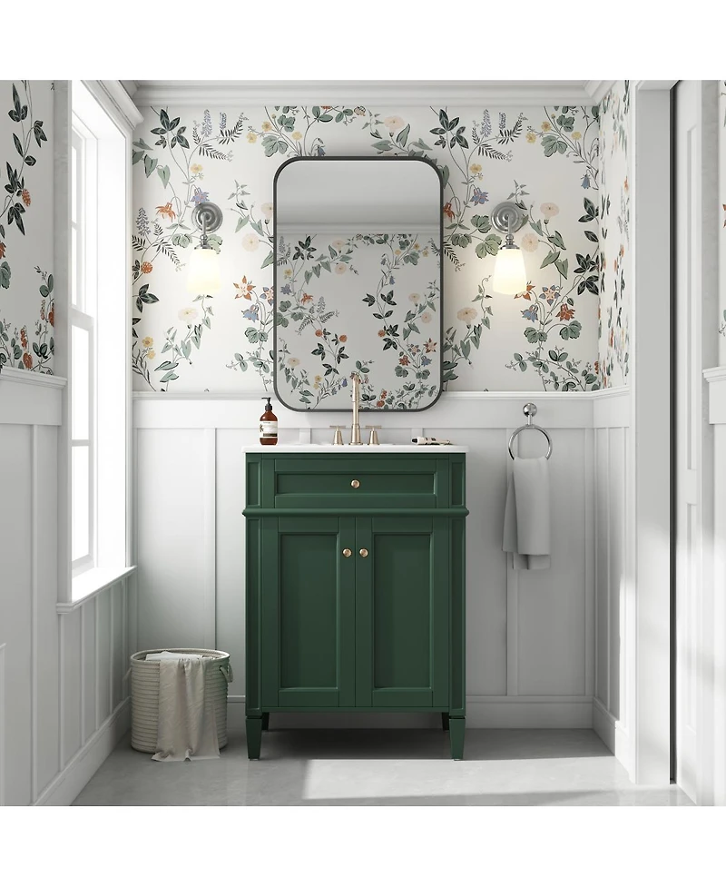 Sillysis 24" Modern Bathroom Vanity with Ceramic Sink, Soft Close Doors & Adjustable Storage Shelf for Small Spaces