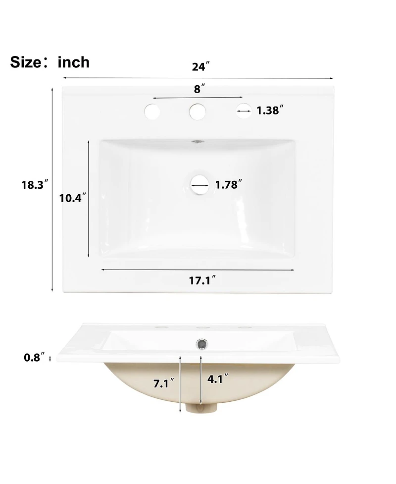 Sillysis 24" Modern Bathroom Vanity with Ceramic Sink, Soft Close Cabinet & Ample Storage for Small Spaces