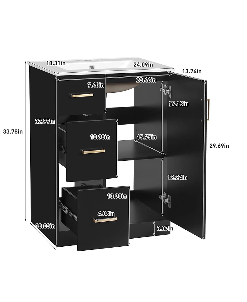 Sillysis 24" Modern Bathroom Vanity with Sink, Small Freestanding 2 Drawers and Soft Close Door